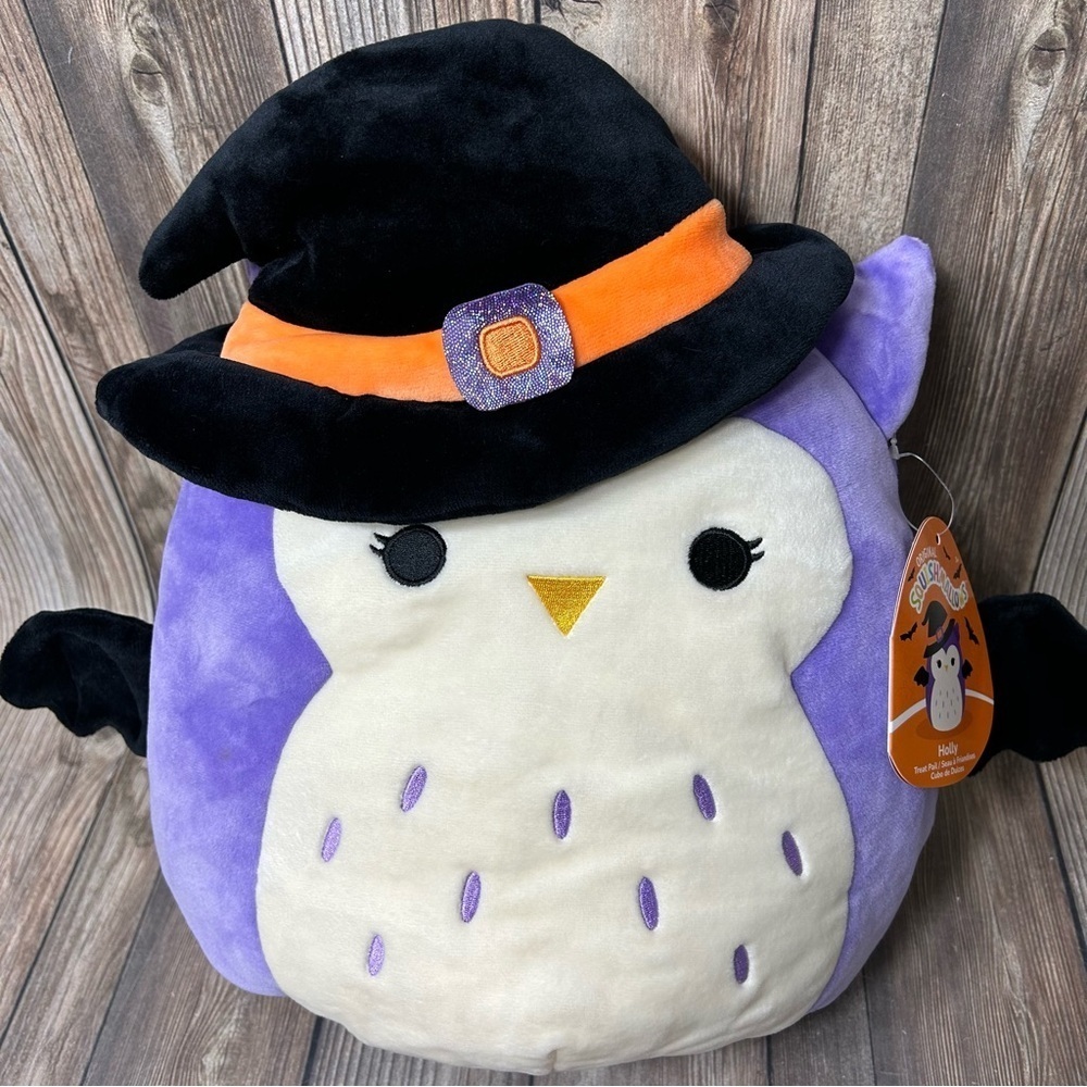 Squishmallows Purple and Black Owl with Witch Hat